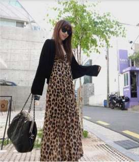   Bohemian Maxi Long Dresses Chiffon Leopard Pattern Low Cut V neck QZ9