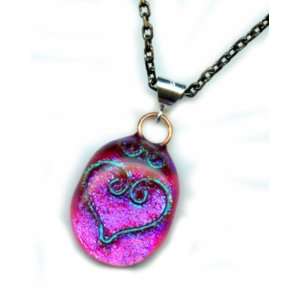 Baerreis   Sparkling Blue on Pink Dichroic Fused Glass Pendant   Hand 