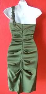 XSCAPE green stretch satin 1 shoulder dress $198 NWT 12  