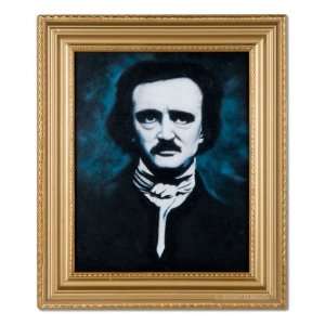  Edgar Allan Poe Oil Painting w/ Frame Gothic Poet Raven 