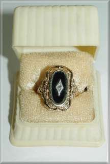 Vintage Victorian Shell Cameo Black Onyx w/diamond accent Flip Ring 