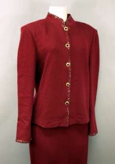 St. John Evening Gorgeous Deep Red Sequin Beaded Long Skirt Suit 10/12 