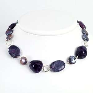   Silver Amethyst/Charoite/Purple FW Cultured Pearl Necklace Jewelry