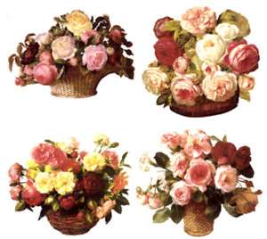 Victorian Rose Flower Basket Ceramic Waterslide Decals  