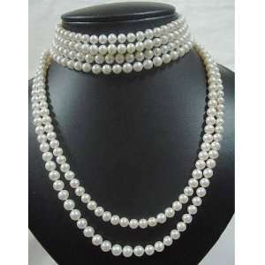  6 Strands White Pearls Choker and Long Necklace Office 