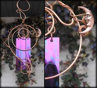   Moon Stained Glass Wind Chimes Copper Garden Art Metal Sculpture Black
