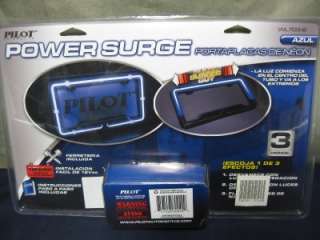   is a NEW PILOT BLUE NEON LICENSE PLATE FRAME 3 SETTING SURGE