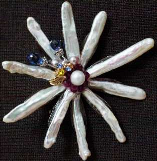Beautiful Flowers Brooches /Pearl & Ruby / Handcrafted  