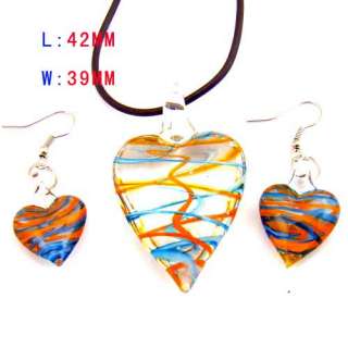 g239 Lovely MultiColor Murano Lampwork Glass Heart Pendant Necklace 