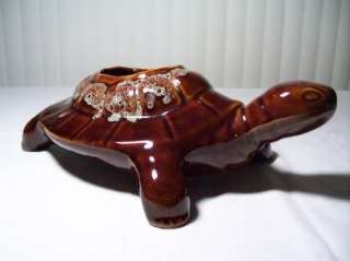 Vintage Ceramic Turtle Planter Full Size Drip Glaze Rare Collectible 