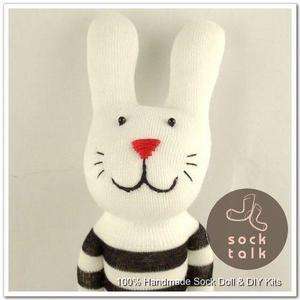 Handmade Black Striped Sock Monkey Rabbit Stuffed Animals Baby Toy 
