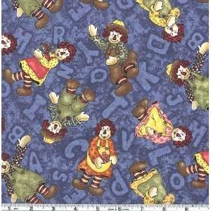  45 Wide ABC Pals Allover Rag Dolls Blue Fabric By The 