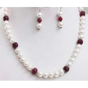 Natural Handcrafted Faceted Ruby & Pearl Beaded Designer Single Strand 