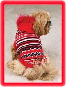 XXSM Dog Sweater Red Stripes HOODIE Chihuahua Yorkie Poodle Dog Coats 