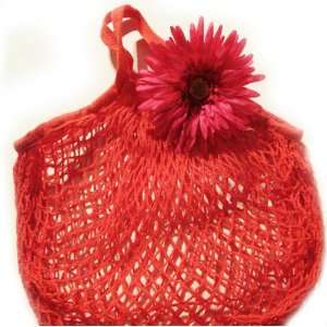  Short Handle Organic Cotton String Bag with Clip Flower 