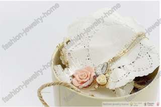 Fashion Pearl Crystal Clay Rose Flower gold plated Necklace  