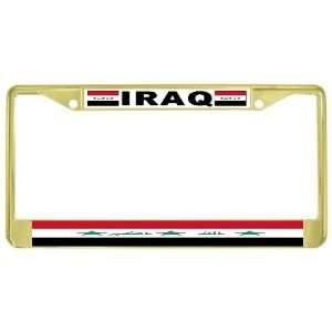  Iraq Iraqi Flag Gold Tone Metal License Plate Frame Holder 