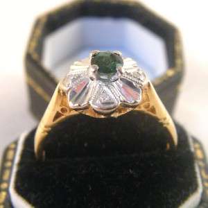   1970s GREEN TOURMALINE & DIAMOND RING in 18CT GOLD size L  