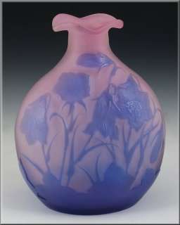 Beautiful Early Signed Galle Cameo Art Glass Vase w/ Flowers  
