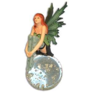  Dark Green Fairy Sitting on Glass Ball