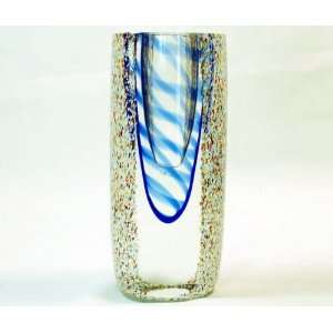  Murano Glass Vase Mouth Blown Art Geometric cut Sapphire 