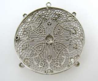   Deco 7.5ct Diamond Filigree Honeycomb Web Circle Platinum 55mm Brooch