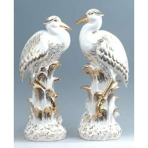  Set of Two Dolomite Cranes Brushed with Gold  Centerpiece 