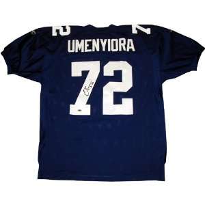  Osi Umenyiora Autographed Authentic NY Giants Blue Home Jersey 