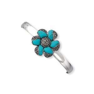   Marcasite Created Turquoise Cuff Bangle Bracelet   JewelryWeb Jewelry