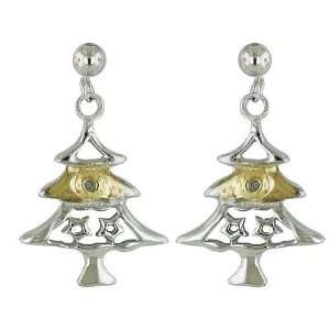  Sterling Silver Plain and Gold Tone (0.25) Christmas Tree 