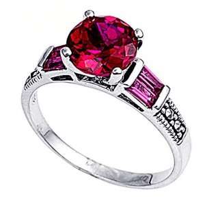   & Engagement Ring Ruby CZ Marcasite Ring 8MM ( Size 5 to 9) Size 9