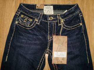NWT LA Idol Dark Blue/Brown Stitch Boot Cut Jeans Sz0 3  