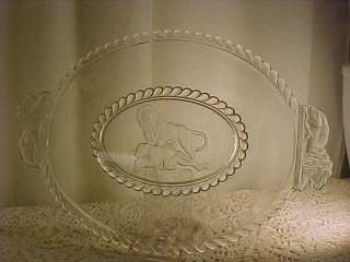 Very RARE 1876 pressed glass oval platter LION pattern  