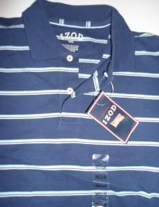 IZOD Navy Blue Striped Polo Golf Shirt Short Sleeve Mens M Medium NWT 