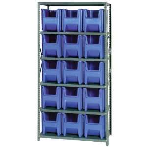 Stack Bin Storage Center 18 x 36 x 75, 6 Shelves, 15 QGH600 RED Bins 