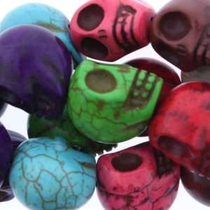 Dyed Multicolor Turquoise Magnesite  Skull Carved   18mm Height, 14mm 