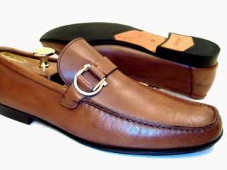 Salvatore Ferragamo Mens Brown Dress Shoes Silver Gancini Bit Loafers 