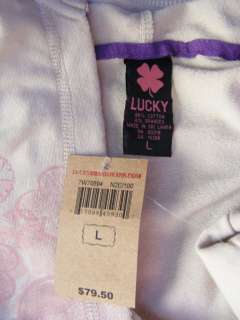 Lucky Brand Asian Ivory HOODIE Lotus Flower Pastel Print PULLOVER 