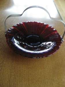 Anchor Hocking OLD CAFE Candy Mint Dishes Royal Ruby + Crystal 