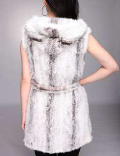 100% Real Genuine Knitted Mink Fur with Hood Long Vest Gilet Waistcoat 