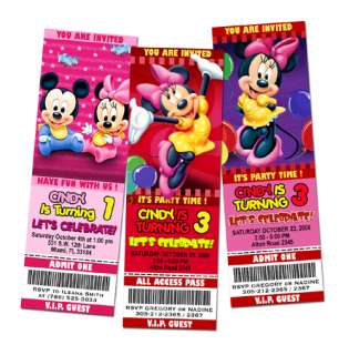   MOUSE MINNIE BIRTHDAY PARTY INVITATION TICKET PINK BABIES BABY 1ST  C4