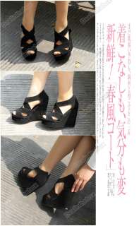   Platform Cross Suede Wedge Peep Toe Sandals Shoes Ankle Zip  