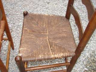Vintage Four Ladder Back Chairs Oak Woven Hemp Seats  