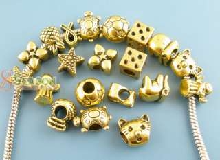 100Pc Mixed Gold Tone European Bead Fit Charm Bracelet  