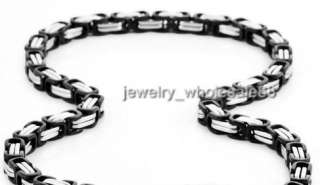   Mens Stainless Steel 5mm silver&black Byzantine chain necklace,21.6