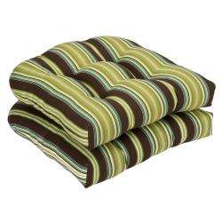   Brown/ Green Striped Wicker Seat Cushions (Set of 2)  