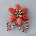 Red Coral and Pearl Floral Brooch (4 9 mm)(Thailand) Was 