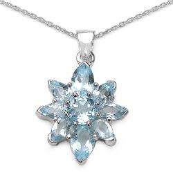 Sterling Silver Blue Topaz Flower Necklace  