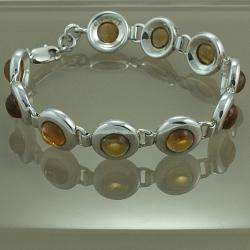 Sterling Silver Honey Dew Amber Link Bracelet (Poland)  