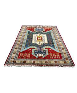 Indo Kazak Hand knotted Red/Blue Rug (12 x 18)  